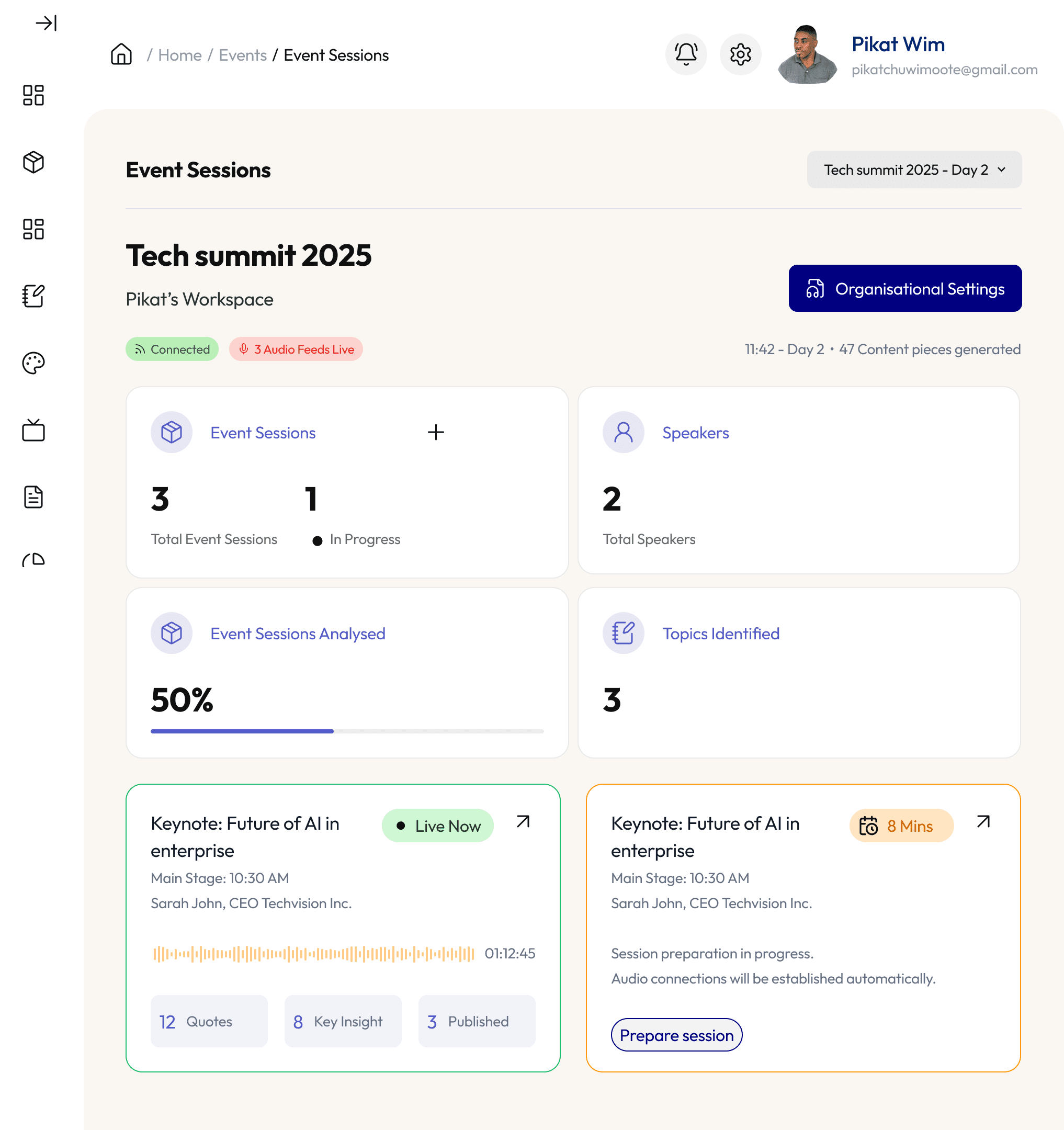 Dialogue Live product dashboard